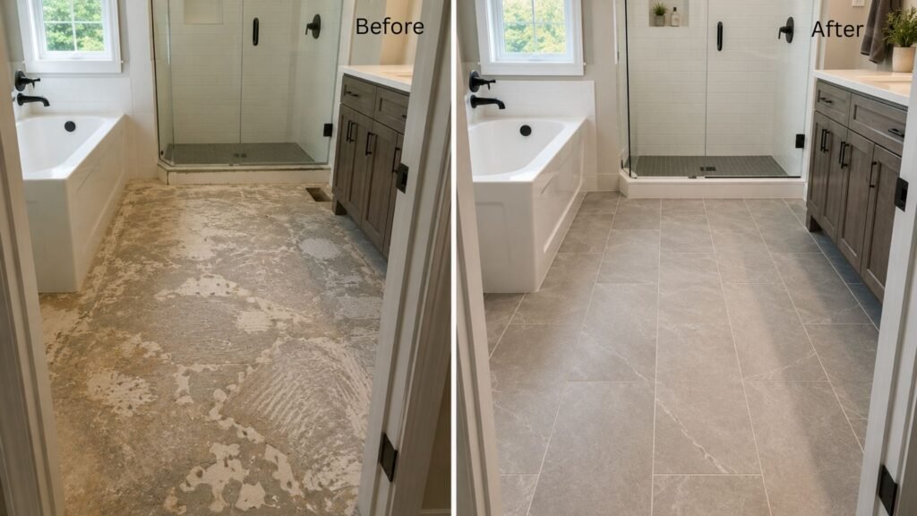 Bathroom Flooring Installation (Before an After)