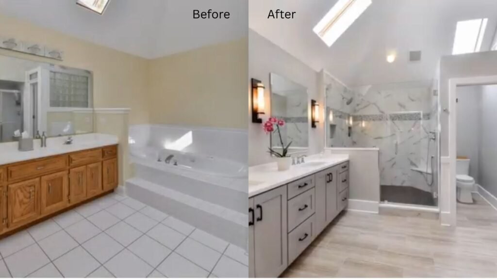 Master bathroom remodel before and after